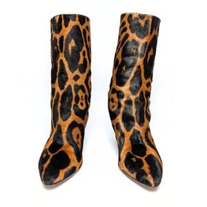Tamara Mellon Pony Hair Leopard Print Mid-Calf Boots